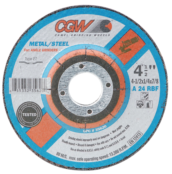 CGW MG9035624 4 1/2" x 1/4" x 7/8" - Zirconia - Depressed Center Wheel