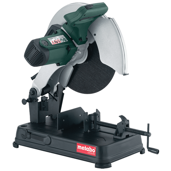 Metabo PD35CS23355 14"-14 x 1" Arbor Wheel capacity - Maximum cutting capacity: 2 1/2" Bar, 5" Pipe, 4 1/2 x 5 1/8" Section steel - Lock-off button and Spindle lock - Chop Saw