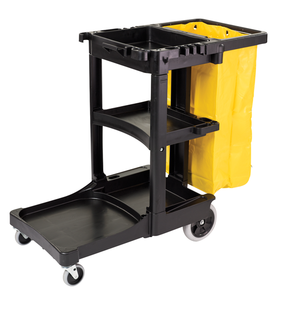 Rubbermaid RZ55FG617388B Cleaning Cart w/zipper Red yellow vinyl bag (20.8 gal capacity) Non-marking 8" wheels and 4" casters
