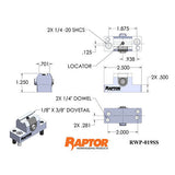 Raptor RWP-019-4X45T 45 degree tombstone 4 RWP-019SS Dovetail Fixtures with 1.5" Dovetail Base