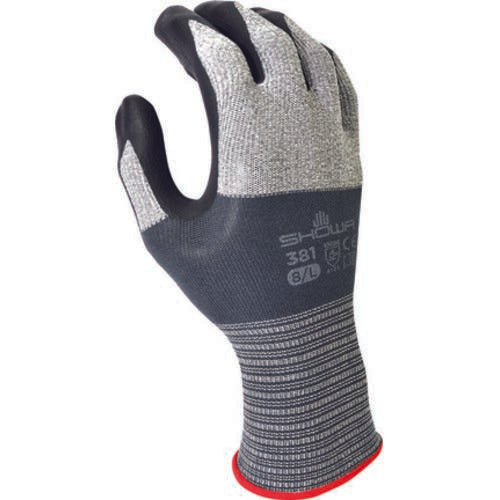 Showa SG2502320 Gen. purpose embossed foamed nitrile coating extended elastic cuff black w/gray microfiber seamless knitted liner/small ?381S-06