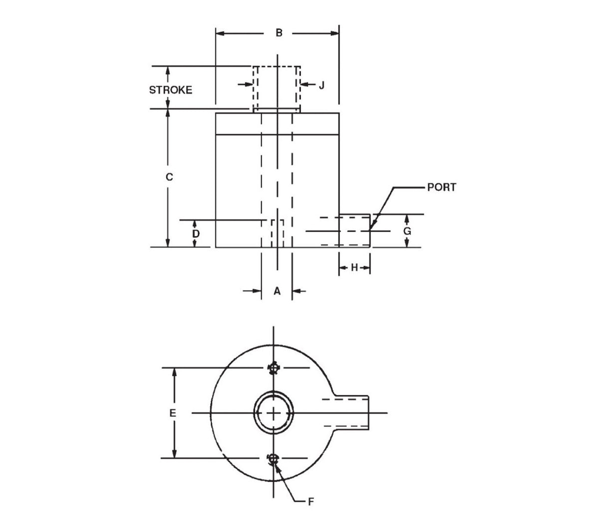 JERGENS CYLINDER, HOLLOROD, 1/2 THRU, HOLE SINGLEACTING .24 STROKE