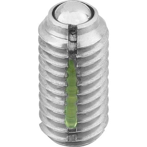 KIPP K0322.04 SPRING PLUNGER STANDARD SPRING FORCE, WITH THREAD LOCK D=M04 L=9, STAINLESS STEEL, COMP:BALL STAINLESS STEEL