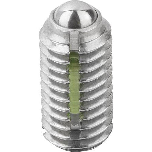 KIPP K0322.2AJ SPRING PLUNGER INTENSIFIED SPRING FORCE, WITH THREAD LOCK D=1/4-28 L=14, STAINLESS STEEL, COMP:BALL STAINLESS