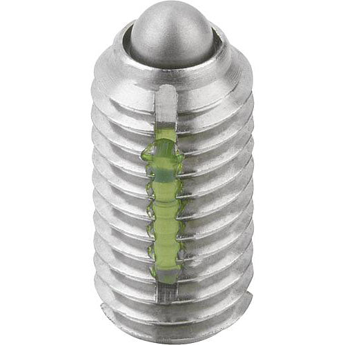 KIPP K0324.1AG SPRING PLUNGER LIGHT SPRING FORCE, WITH THREAD LOCK D=8-36 L=9, STAINLESS STEEL, COMP:PIN STAINLESS STEEL, PU=5