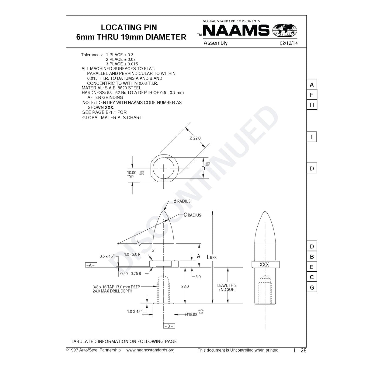 NAAMS Locating Pin APS087 ENGLISH