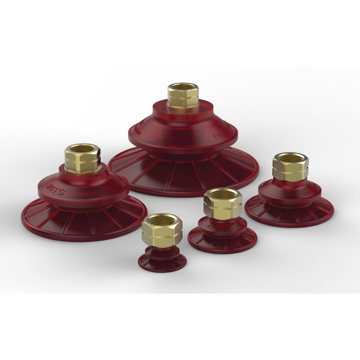 DESTACO VC-60TC-S38-PU55 Round Bellows Vacuum Cup, 60 mm, 3/8NPS PLASTIC, RED