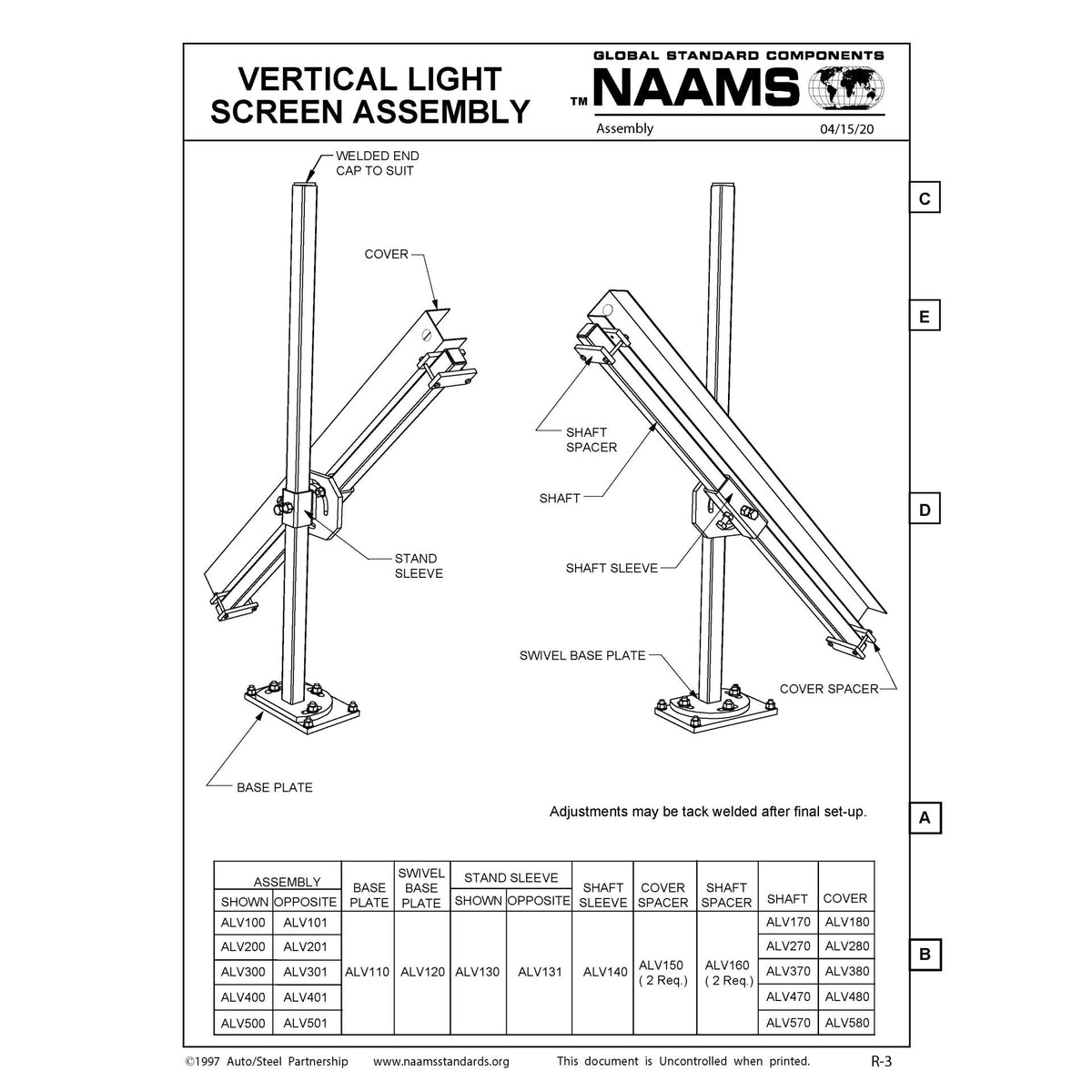 NAAMS Vertical Light Screen Kit ALV201