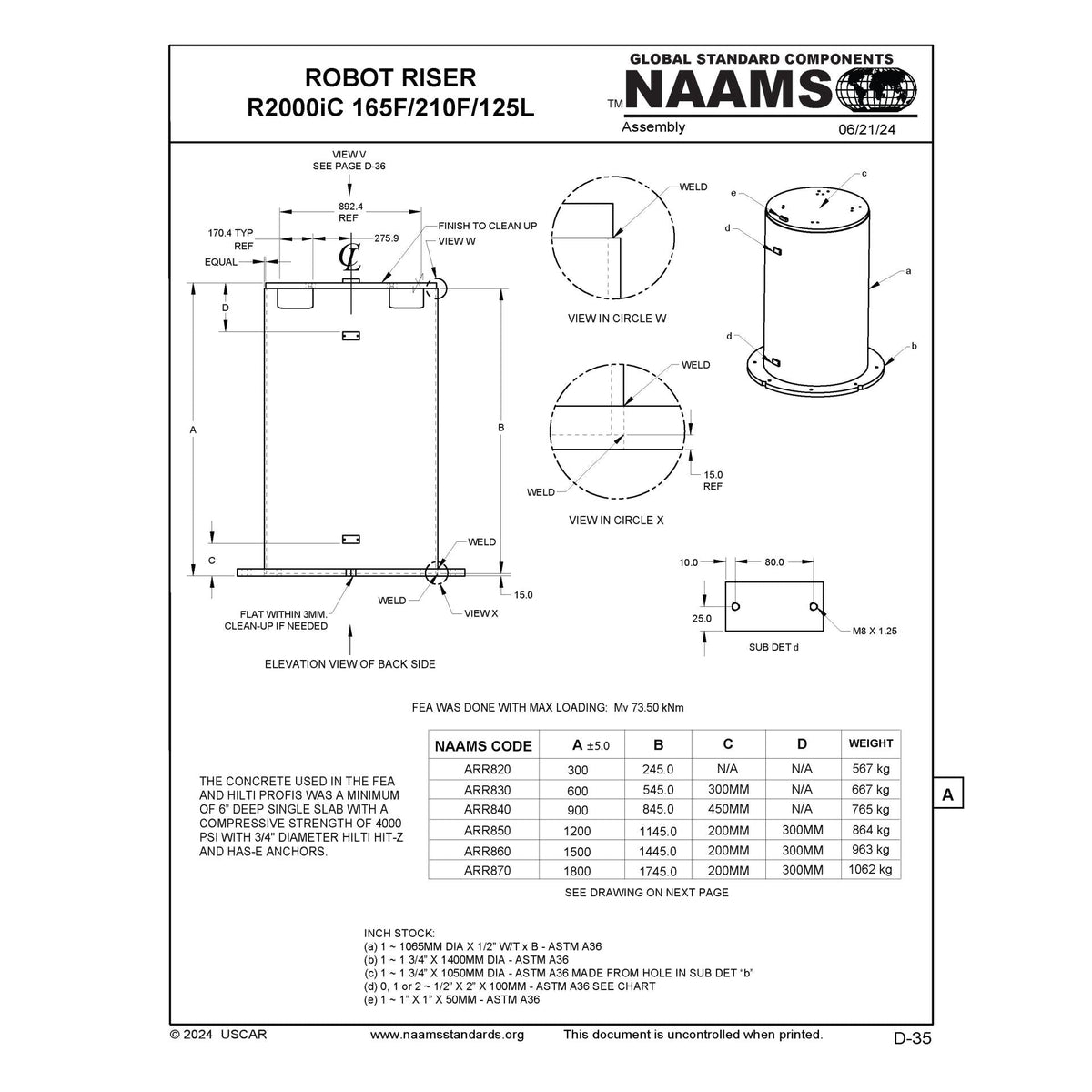 NAAMS Robot Riser ARR820 R2000iC 165F/210F/125L – Freer Tool and Supply
