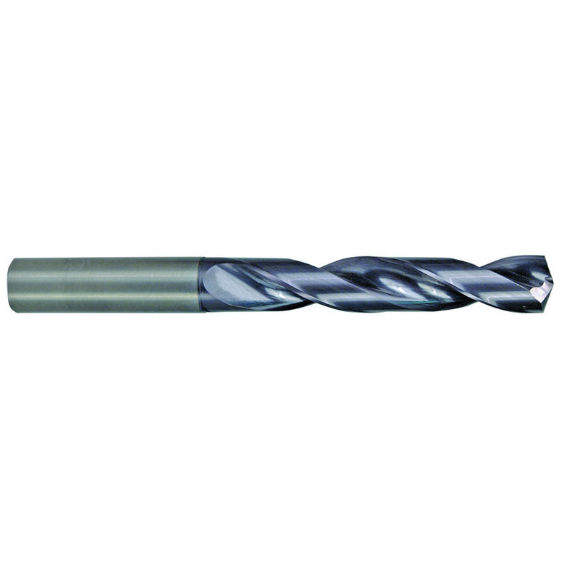 M A Ford AX2702768 1/2" Dia. x 1/2" Shank x 2.83" Flute Length x 4-3/4" OAL, 5xD, 142°, AlTiN, 2 Flute, Coolant Thru, Round Solid Carbide Drill