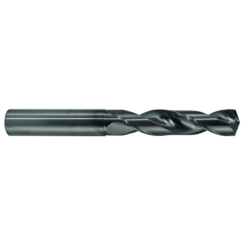 M A Ford AX2704626 7/16" Dia. x 15/32" Shank x 2.165" Flute Length x 4.016" OAL, 3xD, 142°, AlTiN, 2 Flute, Coolant Thru, Round Solid Carbide Drill