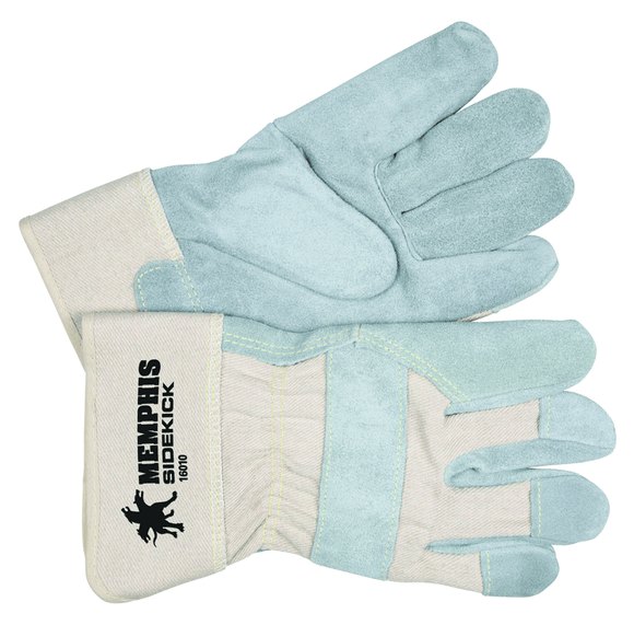 Memphis KB5116010L ?Sidekick Gloves - Select Side Split Leather - White Back - 2-1/2" Safety Cuff - Size Large