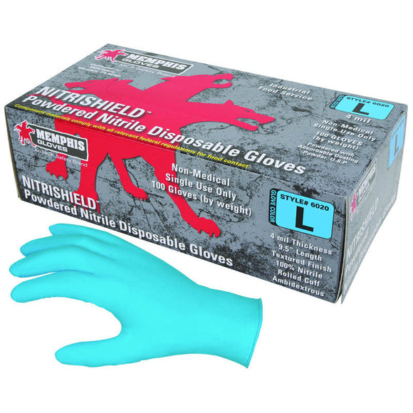 Memphis KB516015XL NitriShield Gloves - 4 mil Blue Nitrile Industrial/Food Service Grade - Textured Grip - Powder Free - Box of 100 - Size X-Large