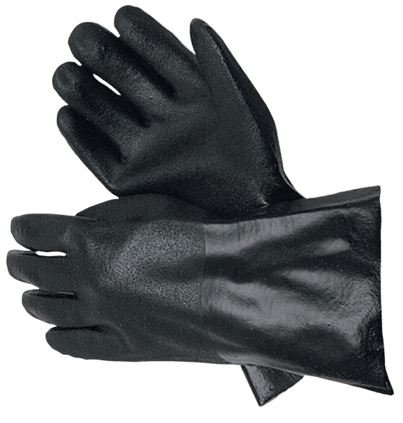 Memphis KB516521SJ Double Dip Sandy Black PVC Gloves - 10" Industry Standard - Jersey Lined - Guantlet Cuff - Size Large
