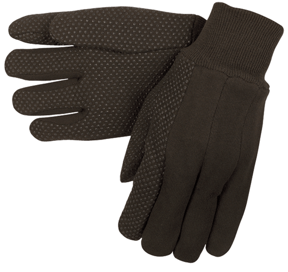 Memphis KB517800L Brown Jersey Gloves - Clute Pattern - Plastic Dotted Palm Side - Knit Wrist - Size Large