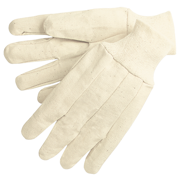 Memphis KB518100A 8 oz White Canvas Gloves - Clute Pattern - Regular Weight - Knit Wrist - Wing Thumb - Size Large