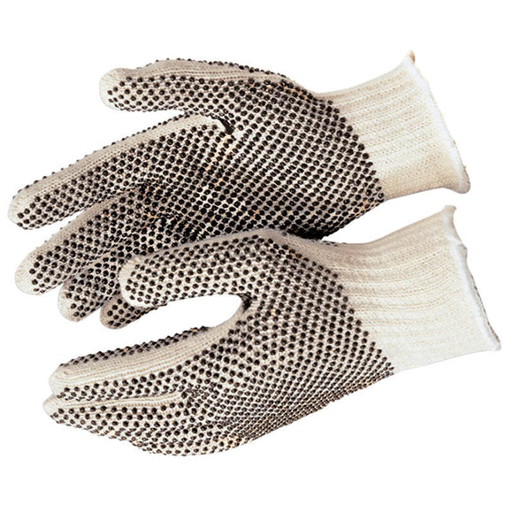 Memphis KB519668L 7 Gauge Regular Weight Gloves - Natural 60% Cotton/ 40% Polyester - PVC Dots 2 Sides - Size Large