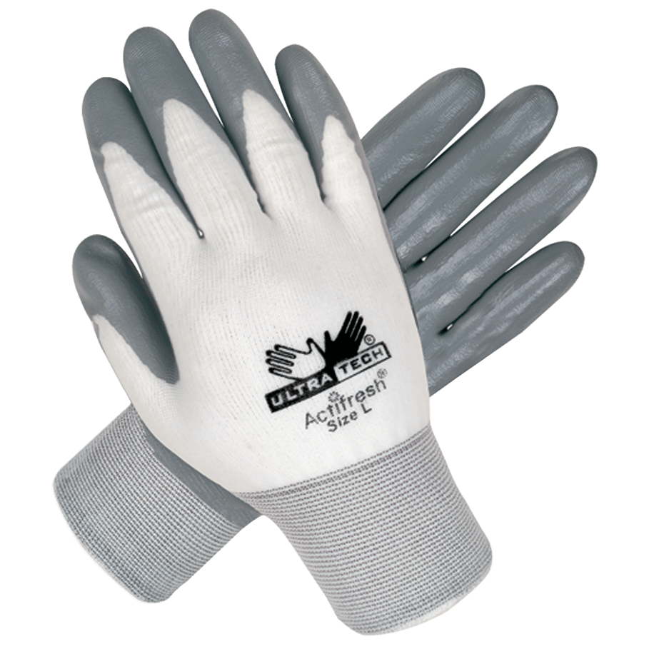 Memphis KB519683XL UltraTech Gloves - 15 Gauge Nylon - Gray Nitrile Coated Palm and Fingers - Size X-Large