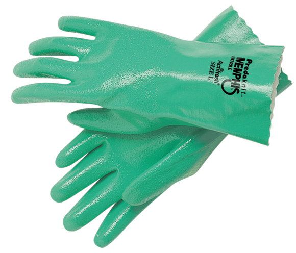 Memphis KB519782L Predaknit Gloves - Green - Full Rough Nitrile Coating - Interlock Lined - 12" Gauntlet Cuff - Size Large