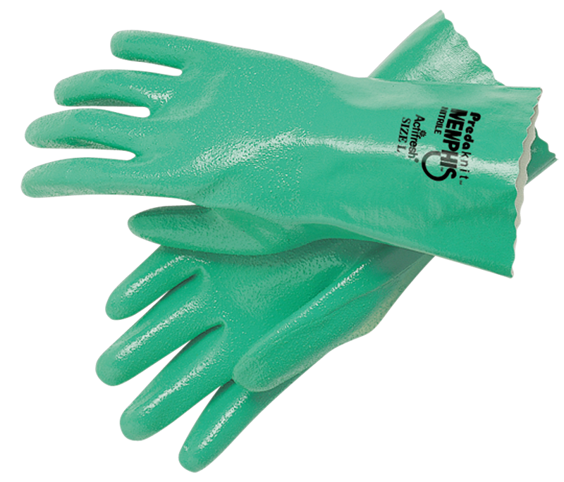 Memphis KB519782XL Predaknit Gloves - Green - Full Rough Nitrile Coating - Interlock Lined - 12" Gauntlet Cuff - Size X-Large