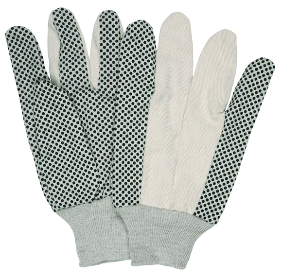 Memphis KB51DG Dotted Cotton Canvas Glove - 8 oz. Regular Weight - Black PVC Dots - Knit Wrist - Size Large