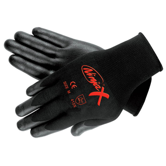 Memphis KB51G9674M Ninja X Gloves -15 Gauge Black Nylon/Lycra Blend - Black Bi-Polymer pPalm and Fingertips - Size Medium