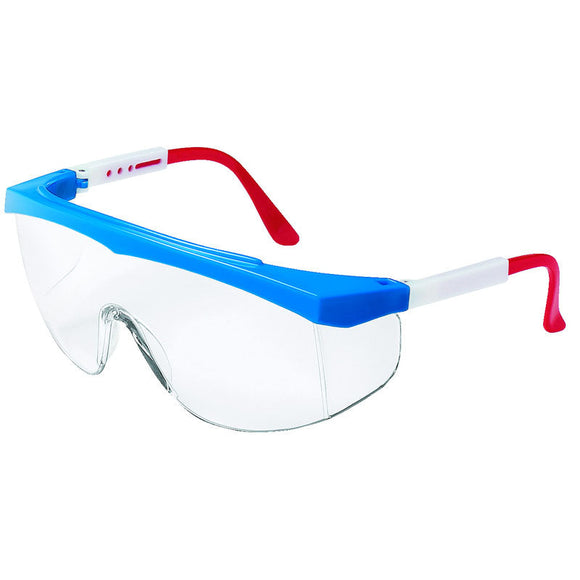Crews KB85SS130 Safety Glasses - Clear Lens - Red/White/Blue - SS1 Style