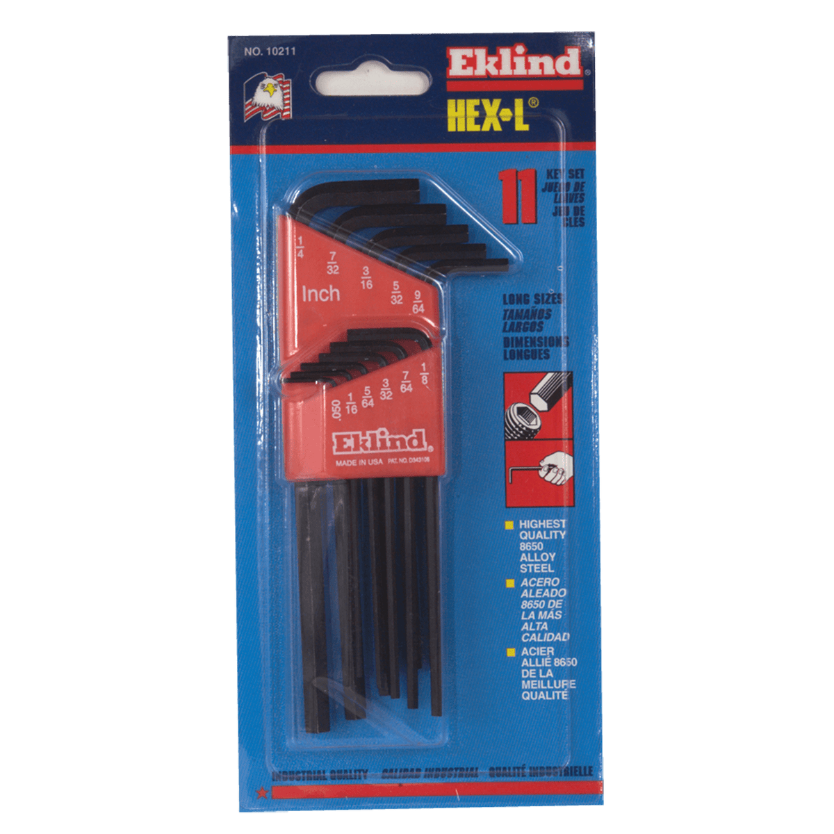 Eklind KM5010018 18 Pieces-0.050"-7/32" & 1/16"-5/16" Long & Short Arm Style - Hex Key Set