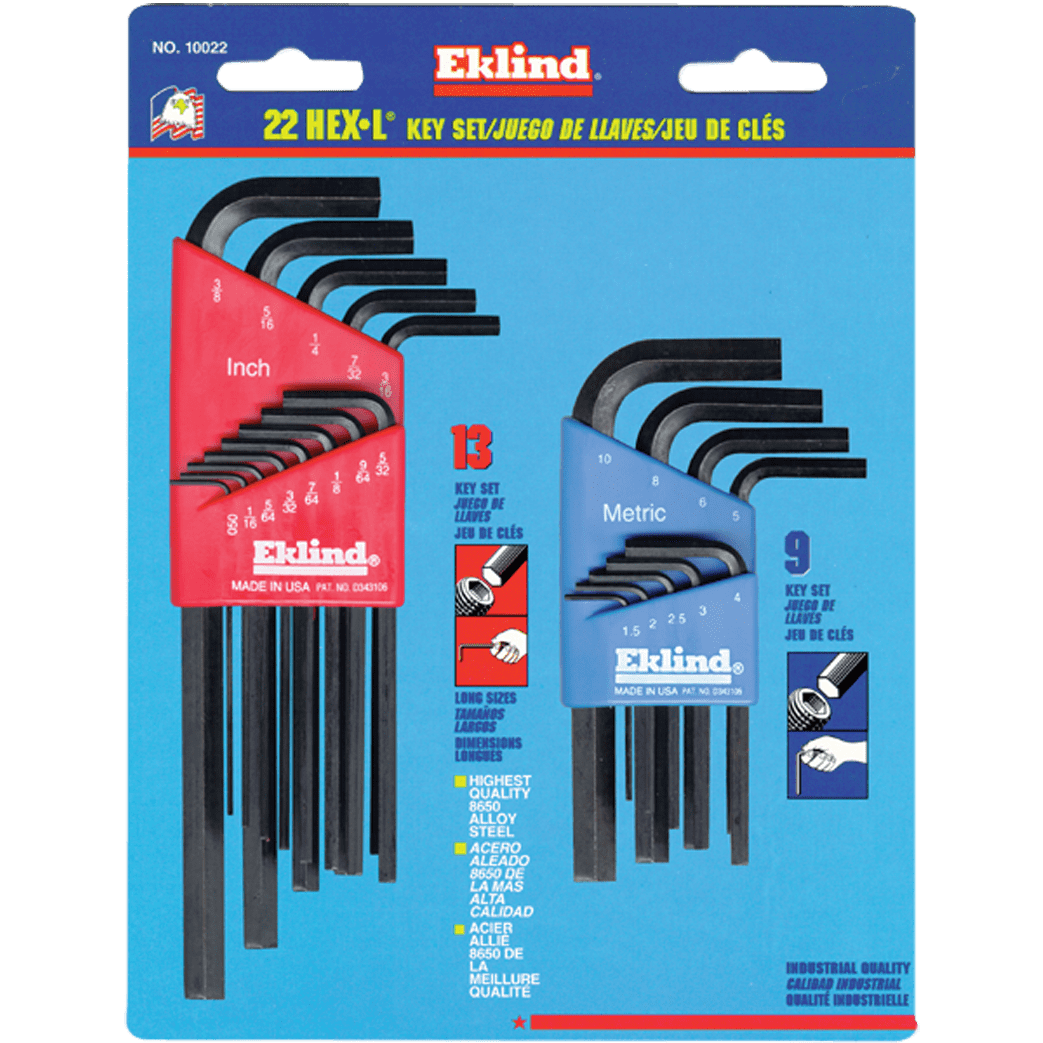 Eklind KM5010022 22 Pieces-0.050"-3/8" & 1.5-10 mm Long & Short Arm Style - Hex Key Set