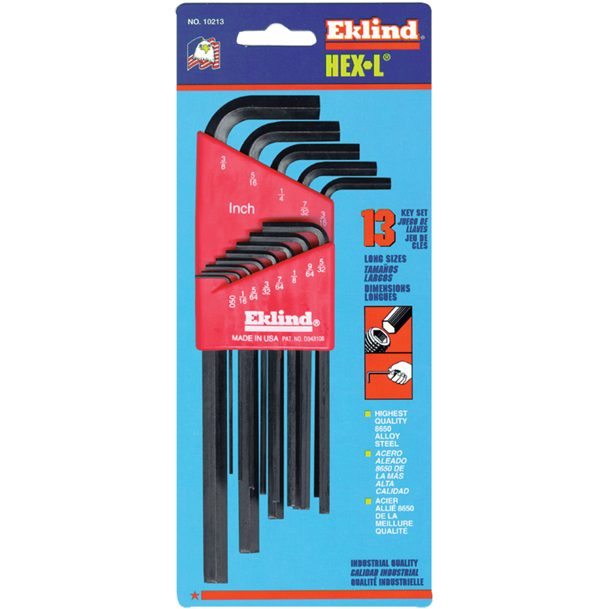 Eklind KM5010213 13 Pieces-0.050"-3/8" Long Arm Style - Hex Key Set