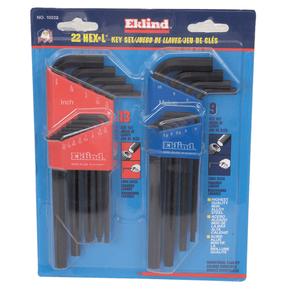 Eklind KM5010222 22 Pieces-0.050"-3/8" & 1.5-10 mm Long Arm Style - Hex Key Set