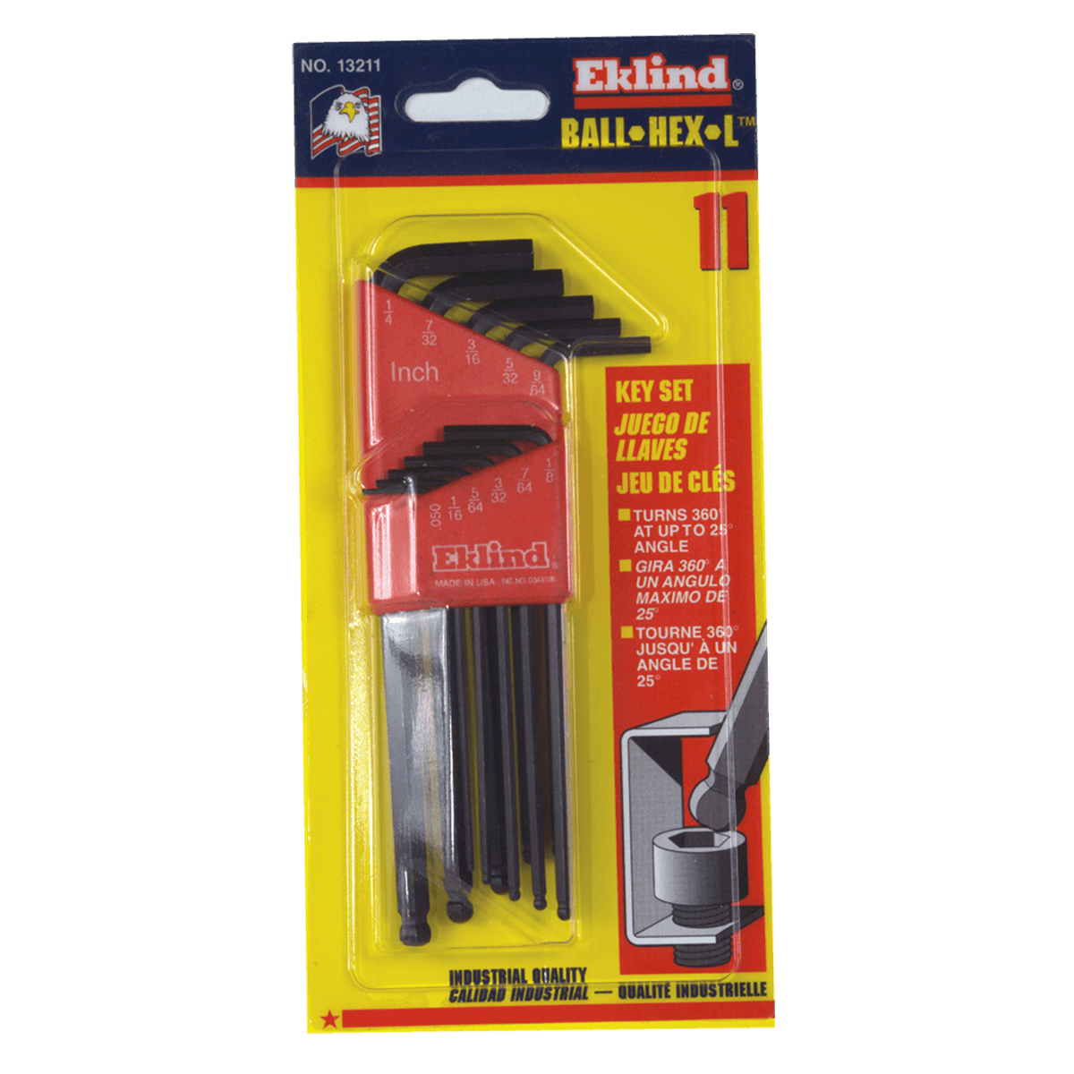 Eklind KM5013211 11 Pieces-0.050"-1/4" Long Arm Style - Ball End Hex Key Set