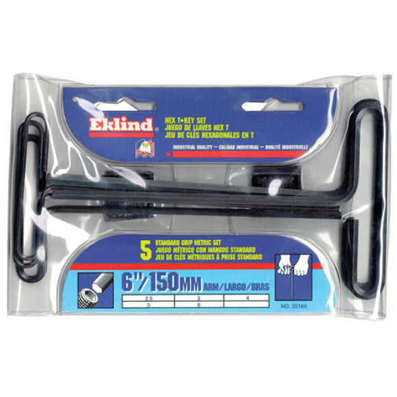 Eklind KM5035165 5 Pieces-2.5 mm-6 mm T-Handle Style-6" Arm-Hex Key Set with Plain Grip