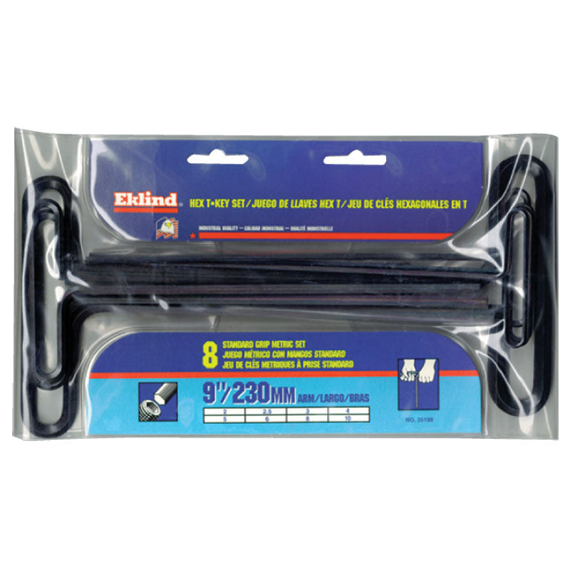 Eklind KM5035198 8 Pieces-2.0 mm-10 mm T-Handle Style-9" Arm-Hex Key Set with Plain Grip