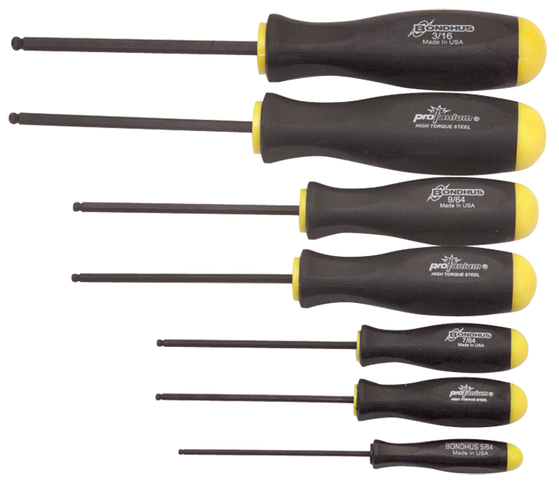 Bondhus KN5310645 7 Pieces-5/64"-3/16" Screwdriver Style - Ball End Hex Driver Set with Ergo Handles