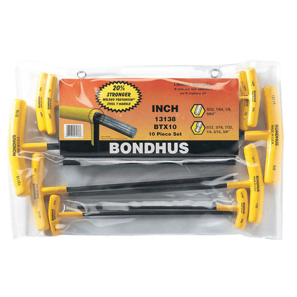 Bondhus KN5313146 6 Pieces-5/32"-3/8" T-Handle Style - Ball End Hex Key Set with Cushion Grip