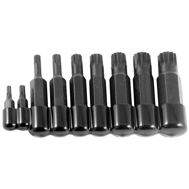 Lisle KN6560850 9 Piece = 4 mm and 5 mm Bit have 5/16" Hex Drive–6 mm, 8 mm, 10 mm and 12 mm Bit have 1/2" Hex Drive–14 mm and 16 mm Bit have 5/8" Hex Drive–18 mm Bit has a 3/4" Hex Drive–12 Point - Triple Square Bit Set