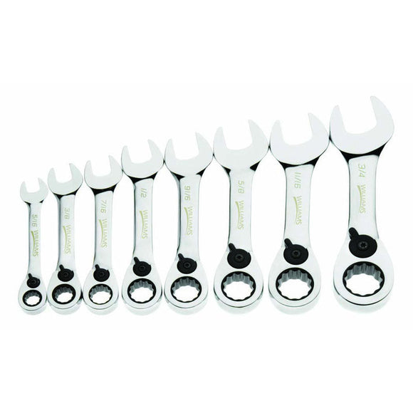 Williams KP30WS1168RCS 8 Pieces-12 Point Ratcheting Stubby Combination Wrench Set - High Polish Chrome Finish SAE