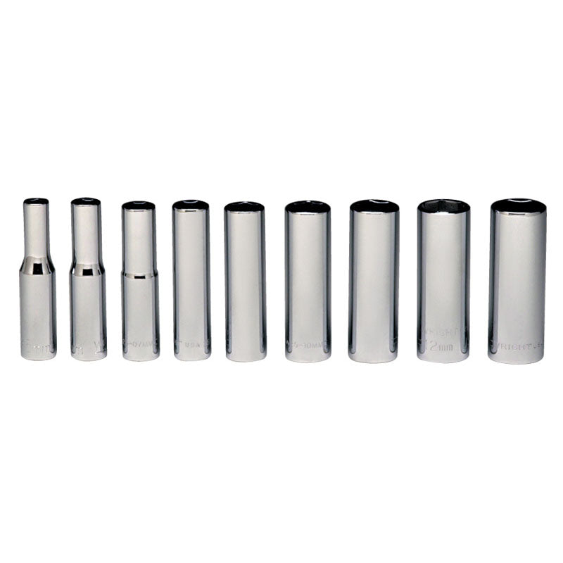 Wright Tool KP50257 9 Pieces - Model 257-5-13 mm-1/4" Drive Size - Metric - Deep Socket Set-6 Points