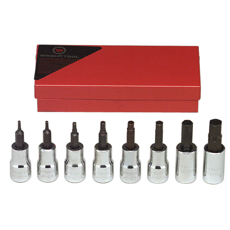 Wright Tool KP50353 8 Piece–2 mm, 2.5 mm, 3 mm, 4 mm, 5 mm, 6 mm, 8 mm, 10 mm–3/8" Drive - Metric Hex Bit Set
