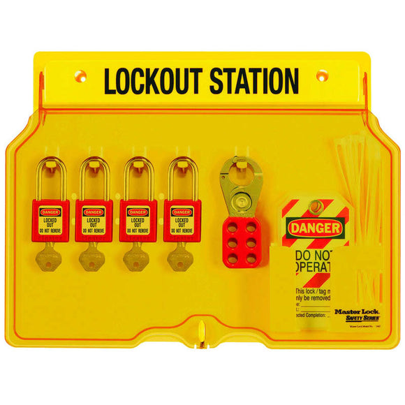Master Lock KP901482BP410 Padllock Wall Station - 12 1/4" x 16" x 1 3/4" - With (4) Xenoy Padlocks