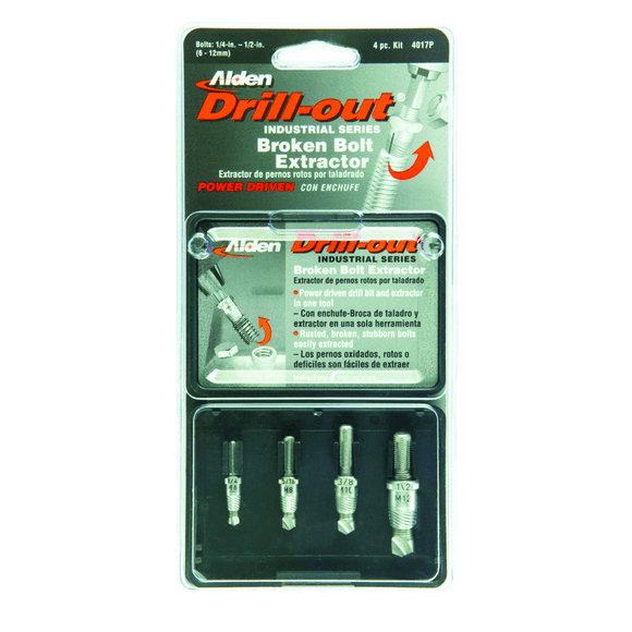 Alden KS40P401 Model 4017P; Removes 1/4"–1/2" SAE Screws - Screw Extractor–4 Piece Drill-Out