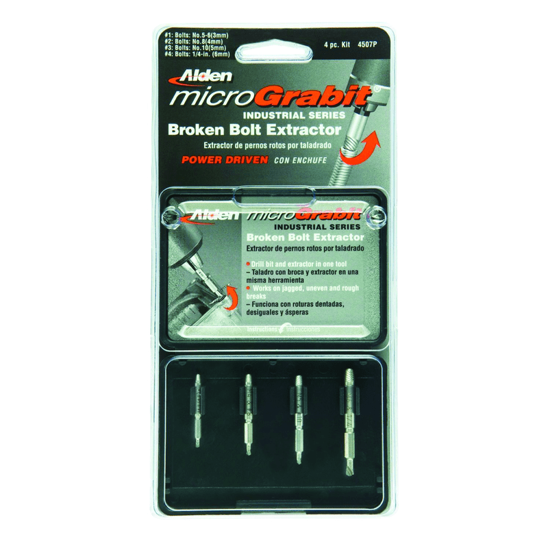 Alden KS40P450 Model 4507P; Removes #4 to #16 Screws - Screw Extractor–4 Piece Micro Grabit