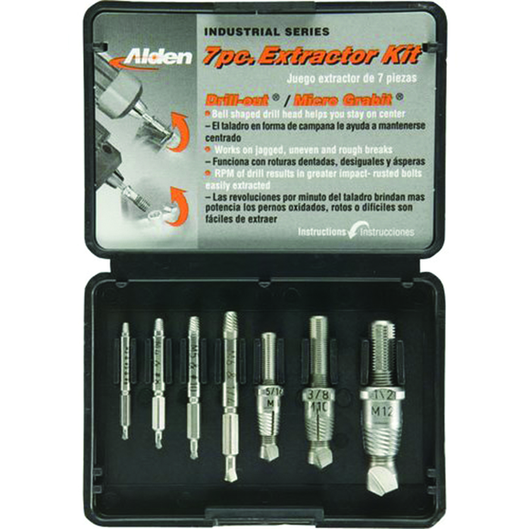 Alden KS40P701 Model 7017P; Removes #6 to #12 Screws - Screw Extractor–7 Piece Extractor Kit