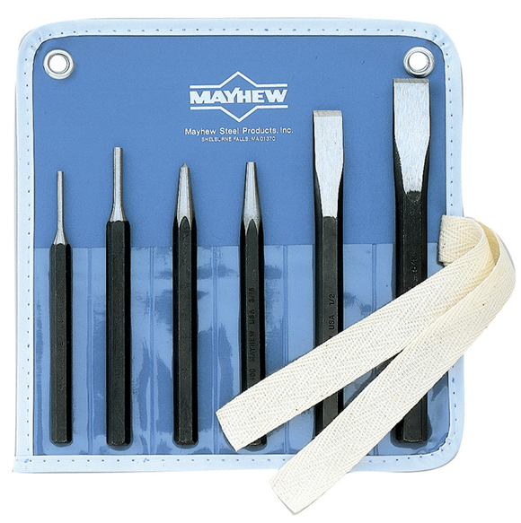 Mayhew KS505RC 6 Pieces Punch & Chisel Set - Model 5RC; 5/32" to 3/8" Punches, 7/16" to 5/8" Chisels