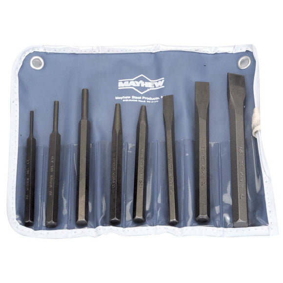 Mayhew KS509RC 8 Pieces Punch & Chisel Set, includes 3 Punches, 1Center Punch, 1 solid Punch, 3 Cold Chisels