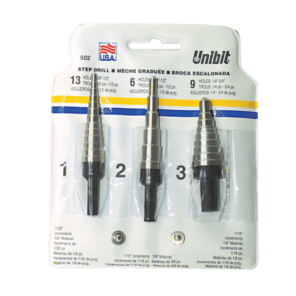 Unibit KX50502 3 Pc. HSS Unibit Step Drill Set