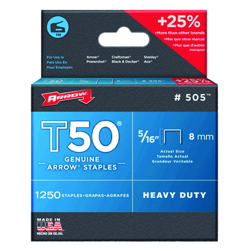 Arrow KX6050516 5/16" / 8 mm - T50–1250 Standard Pack - Staples