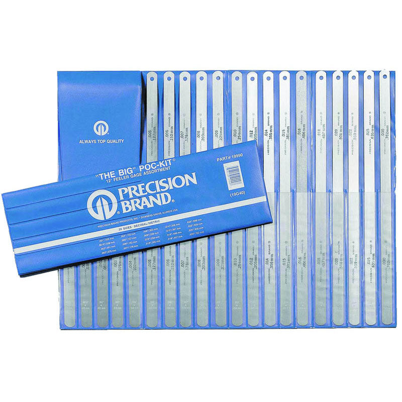 Precision Brand MA5219990 Stainless Steel Feeler Gage Assortment - 0.001" to 0.030" Thickness-12.0" Blade Length