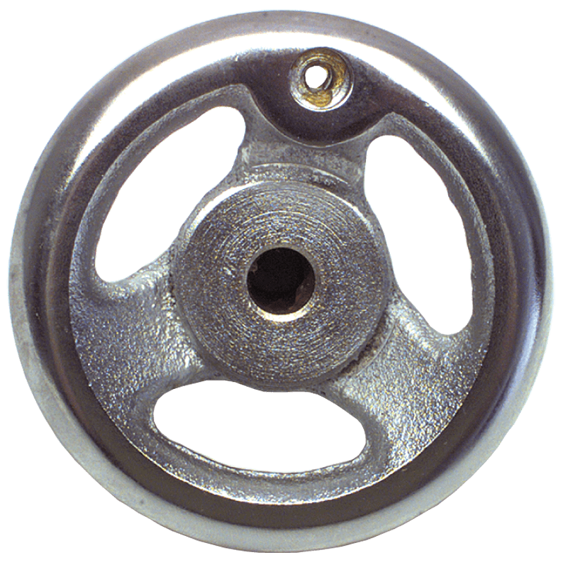 Valtra MA61A2310 Polished Chrome Plated Handwheel - 10'' Wheel Diameter; 1-7/8'' Hub Diameter; 3/8-16 Threaded Handle Hole; 5/8'' Threaded Center Hole